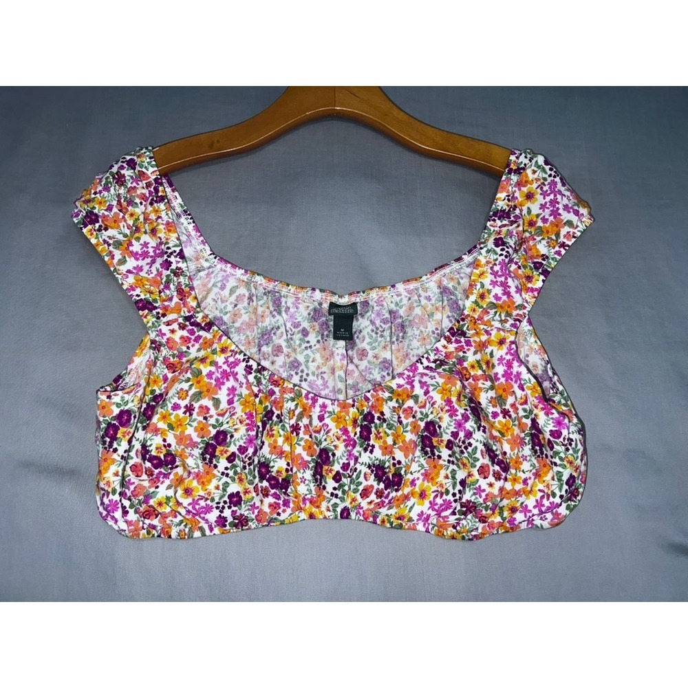 Wild Fable Floral Scoop Neck Crop Top Pink Orange White Sleeveless M